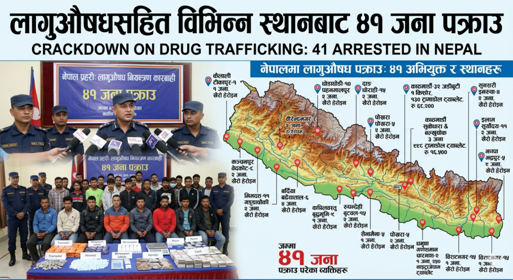 लागुऔषधसहित विभिन्न स्थानबाट ४१ जना पक्राउ