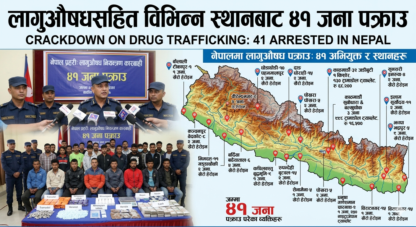लागुऔषधसहित विभिन्न स्थानबाट ४१ जना पक्राउ
