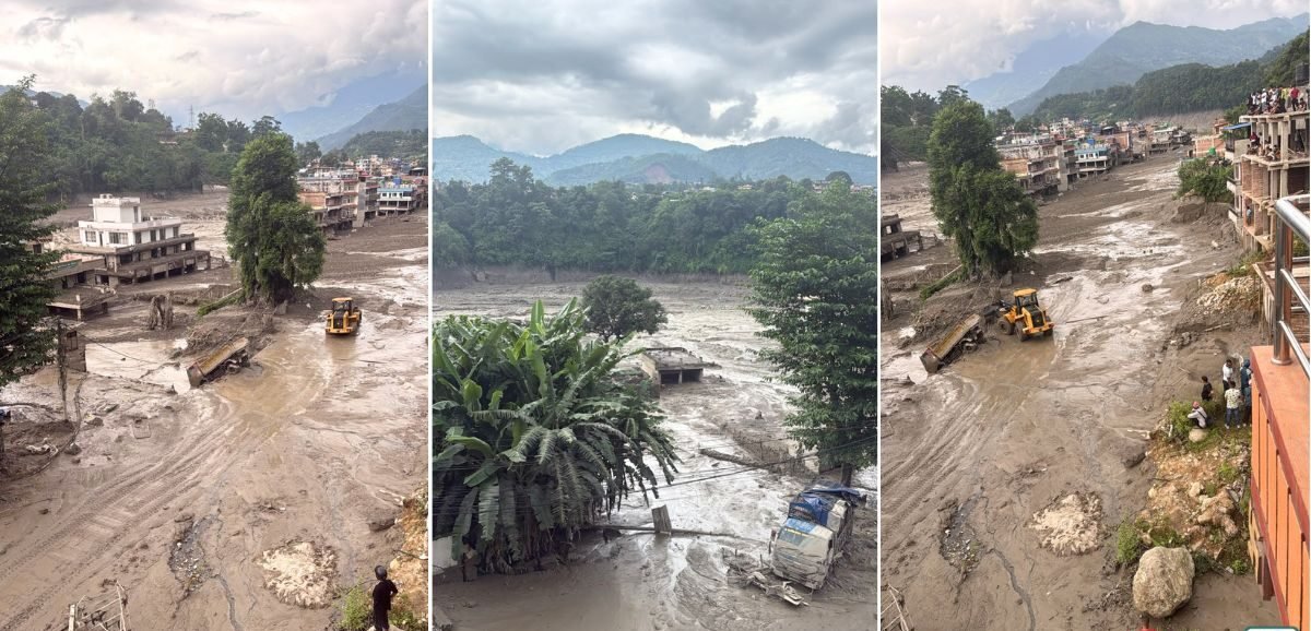 रसुवा बाढी: चीनबाट आएको लेदोसहितको बाढीले नदी किनारका बस्ती र सरकारी संरचना ध्वस्त